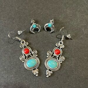 NWOT 2Prs. Bohemian Coral Howlite Earrings